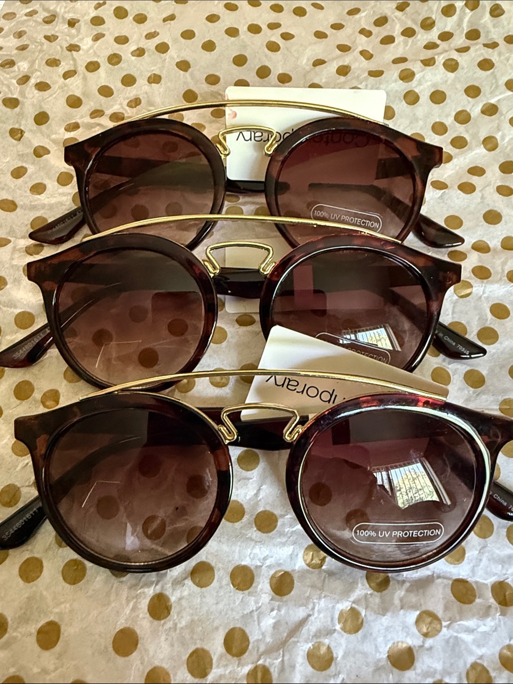 Sears Brown Round Women's Sunglasses with Gold Double Bridge